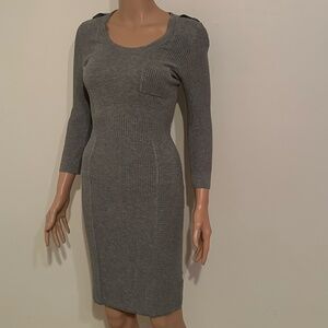 H&M Gray Ribbed Knit Sheath Dress Knee-Length Size XS | 3/4 Sleeve